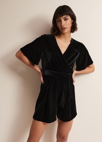 Phase Eight Holly Velvet Playsuit Jumpsuit Black Australia | YC6401385